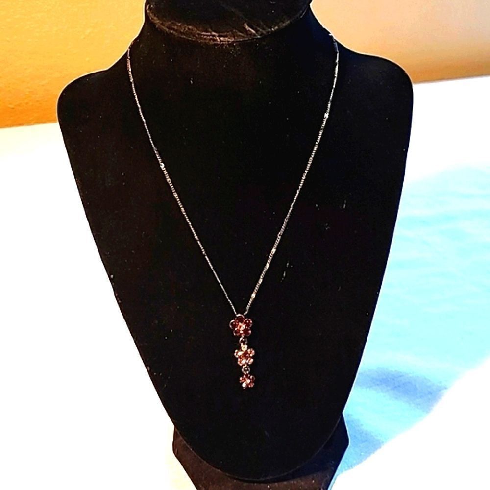 1928 Necklace  Stacked Jewel Flowers Unique Chain 16" w/ 3" Extender